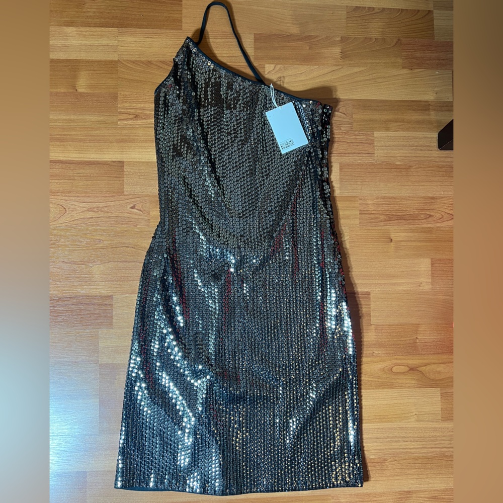 & Other Stories Black Sequin One-Shoulder Dress